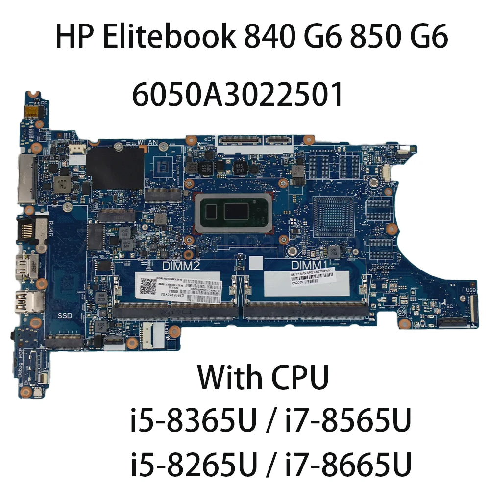 Laptop Motherboard For HP Elitebook 840 G6 850 G6 With CPU I5 8365U/8265U I7-8565U L62759-601 Motherboard 6050A3022501
