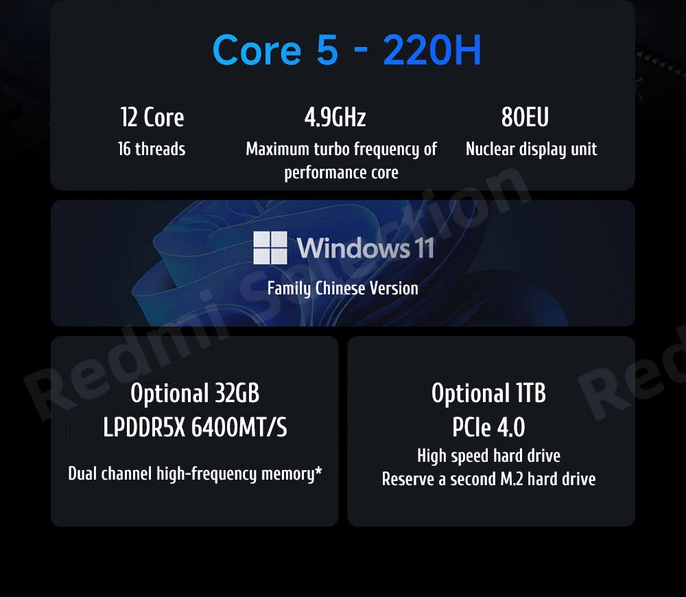 Xiaomi REDMI Book 16 Laptop Intel Core 5  220H/125H Intel Graphics 16G/32G RAM 1TB SSD 16-inch 2.5K Screen Notebook PC