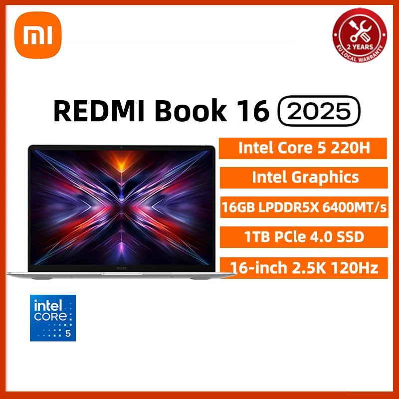 Xiaomi REDMI Book 16 Laptop Intel Core 5  220H/125H Intel Graphics 16G/32G RAM 1TB SSD 16-inch 2.5K Screen Notebook PC