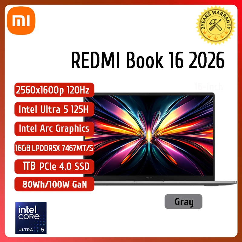 Xiaomi REDMI Book 16 Laptop Intel Core 5  220H/125H Intel Graphics 16G/32G RAM 1TB SSD 16-inch 2.5K Screen Notebook PC