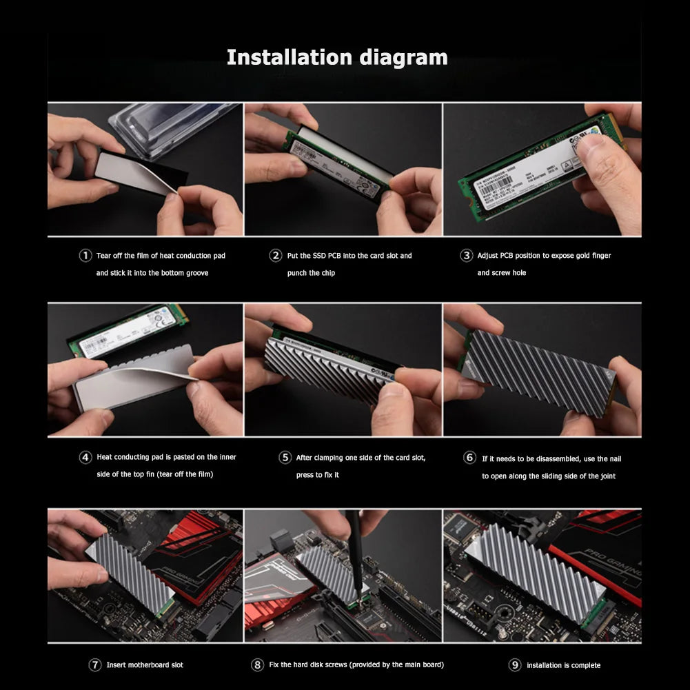 M.2-3 SSD Heat Sink Heatsink NVME NGFF M.2 2280 SSD Hard Disk Aluminum Heat Sink Radiator Thermal Cooling Pad for Desktop PC