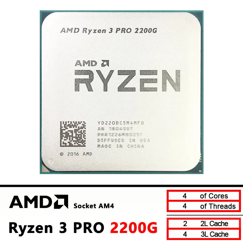 AMD Ryzen 3 PRO 2200G R3 PRO 2200G  R3 2200G 3.5 GHz Used Quad-Core Quad-Thread CPU   YD220BC5M4MFB Socket AM4