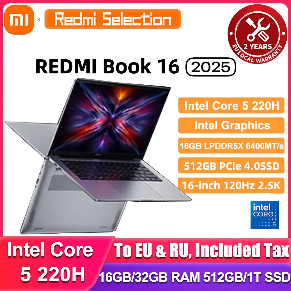 Xiaomi REDMI Book 16 Laptop Intel Core 5  220H/125H Intel Graphics 16G/32G RAM 1TB SSD 16-inch 2.5K Screen Notebook PC