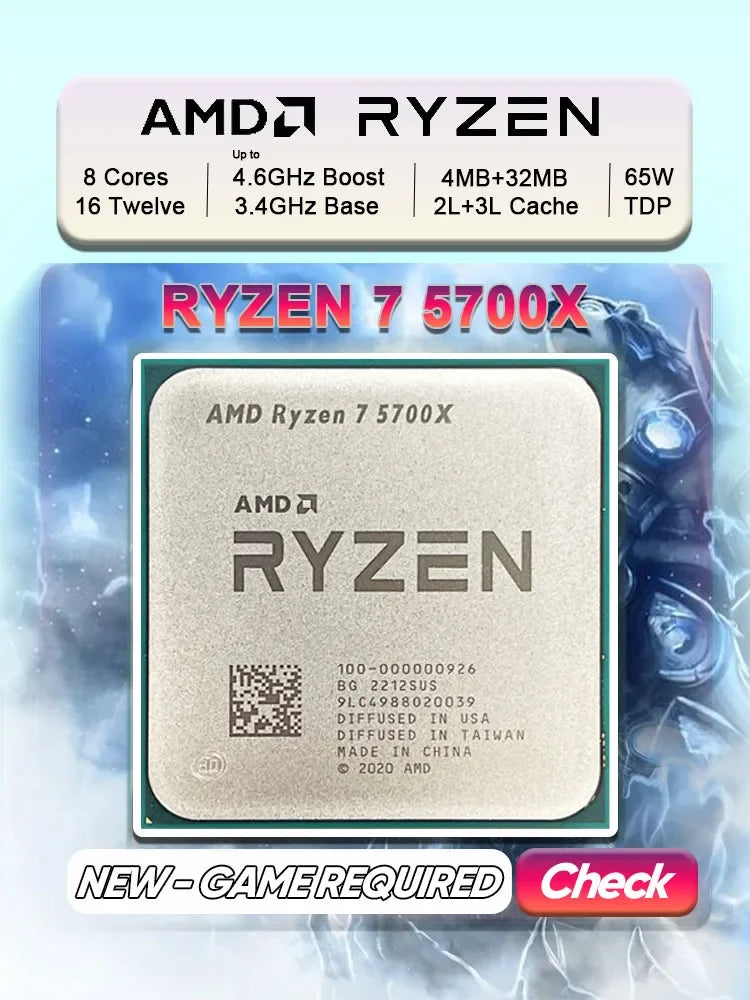 AMD R7 5700X Ryzen 7 5700X 3.4 GHz Eight-Core 16-Thread CPU 7NM L3=32M 100-000000926 Socket AM4 New
