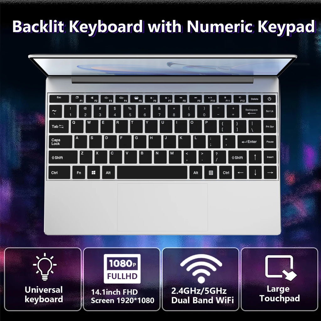14.1" HD Laptop Intel  i7-8650U 32GB RAM 512GB 2TB SSD 5000mAh Battery Windows 11 Pro WiFi 6 Ultra Thin Business Gaming Notebook