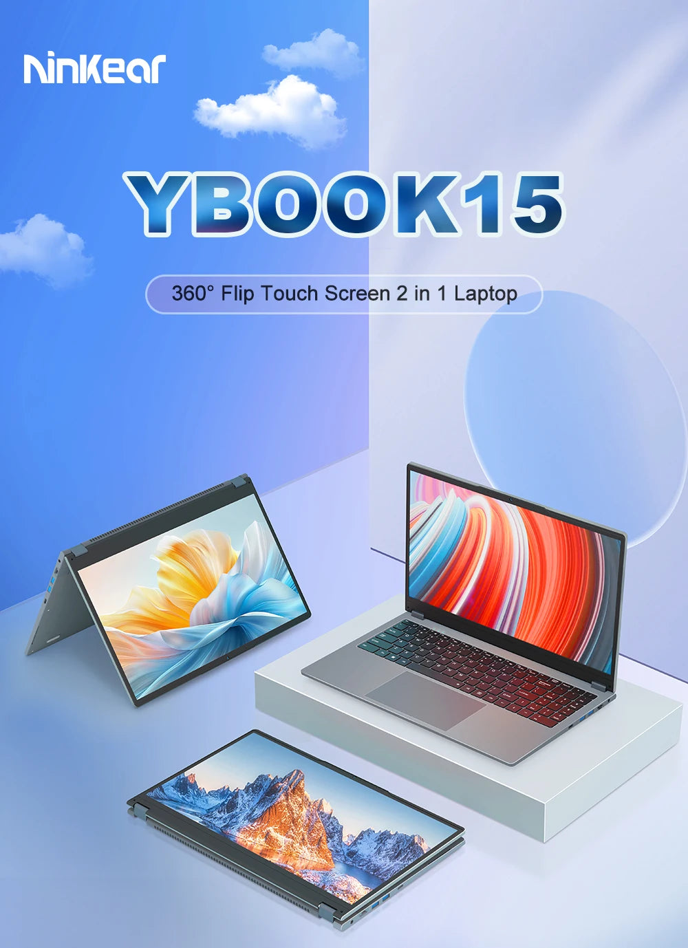 Ninkear 2 in 1 Laptop YBOOK 15 The best Christmas gift AMD™ Ryzen 3 3200U 16GB DDR4 + 512GB SSD 15.6 Inch 360 Degree Flip
