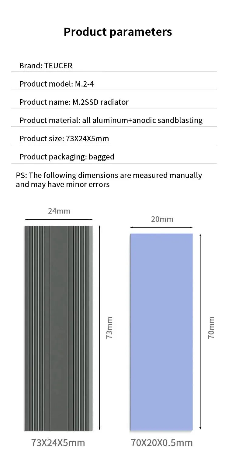 TEUCER M.2 SSD Cooler NVME 2280 Solid State Disk Drive Radiator M2 SSD Heatsink with Thermal Pad PS5 Heatsink