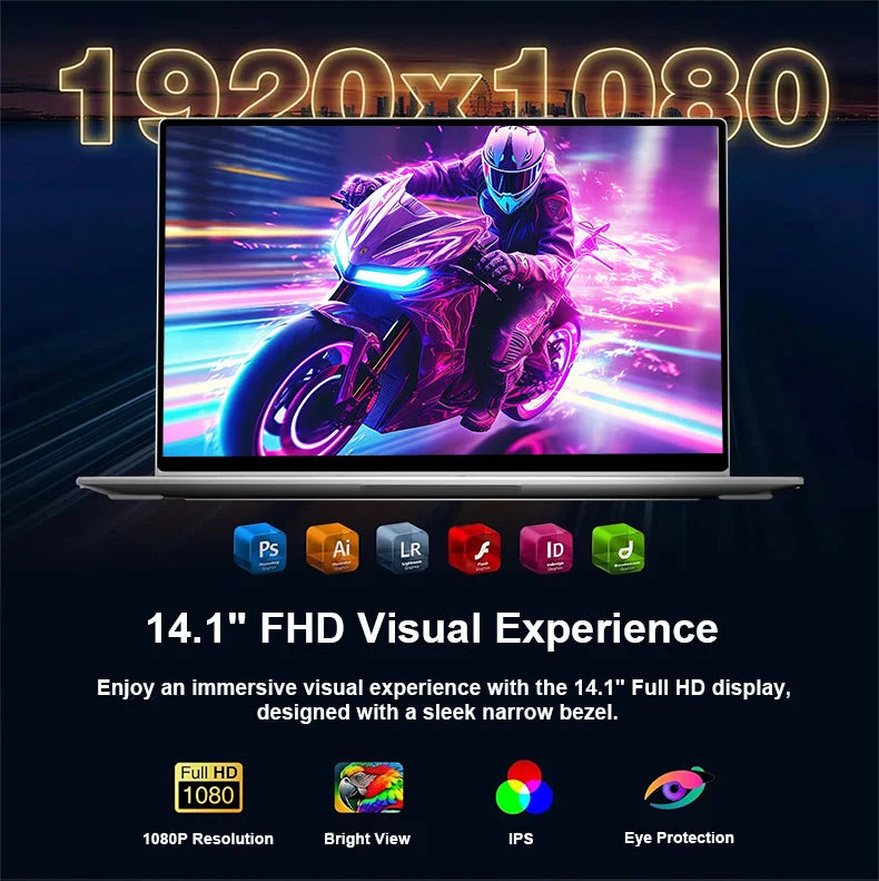 14.1" HD Laptop Intel  i7-8650U 32GB RAM 512GB 2TB SSD 5000mAh Battery Windows 11 Pro WiFi 6 Ultra Thin Business Gaming Notebook