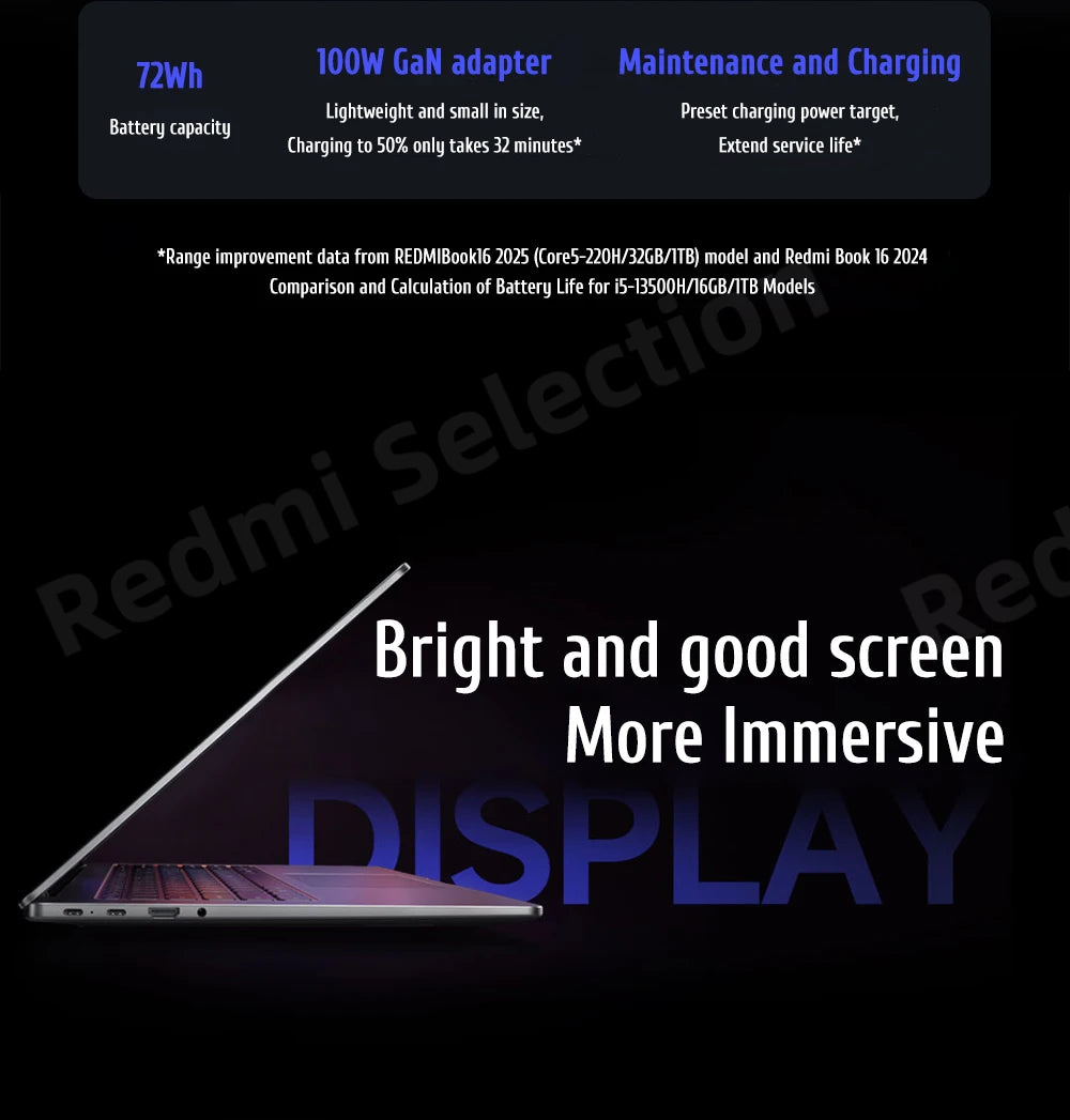 Xiaomi REDMI Book 16 Laptop Intel Core 5  220H/125H Intel Graphics 16G/32G RAM 1TB SSD 16-inch 2.5K Screen Notebook PC