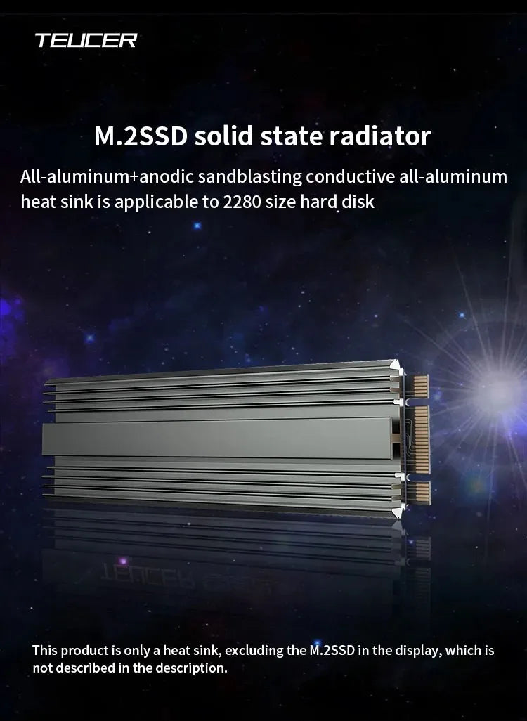 TEUCER M.2 SSD Cooler NVME 2280 Solid State Disk Drive Radiator M2 SSD Heatsink with Thermal Pad PS5 Heatsink