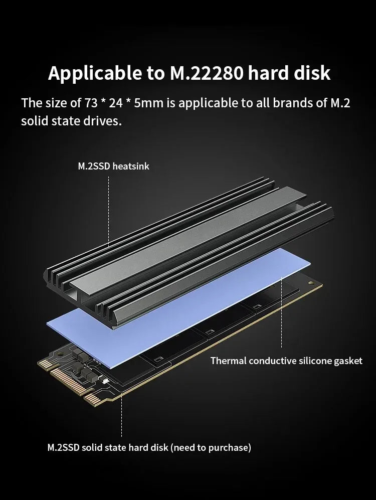 TEUCER M.2 SSD Cooler NVME 2280 Solid State Disk Drive Radiator M2 SSD Heatsink with Thermal Pad PS5 Heatsink
