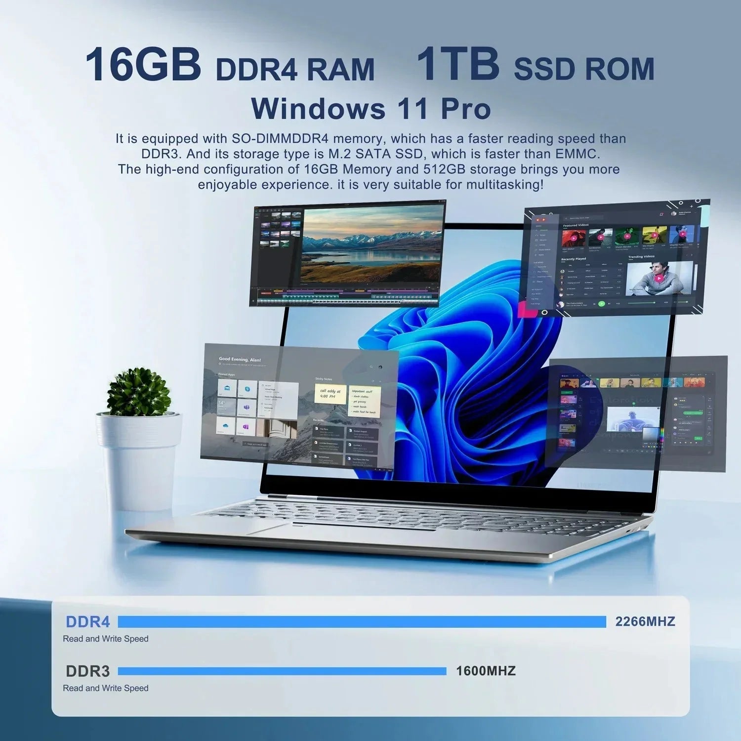 CARBAYTA Intel N9095 Laptop 16 inch IPS Screen ,16GB RAM ,  Office Learning Computer Windows 11 Pro Face unlock Gaming Notebook