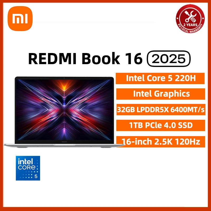 Xiaomi REDMI Book 16 Laptop Intel Core 5  220H/125H Intel Graphics 16G/32G RAM 1TB SSD 16-inch 2.5K Screen Notebook PC