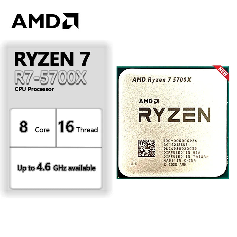 AMD R7 5700X Ryzen 7 5700X 3.4 GHz Eight-Core 16-Thread CPU 7NM L3=32M 100-000000926 Socket AM4 New