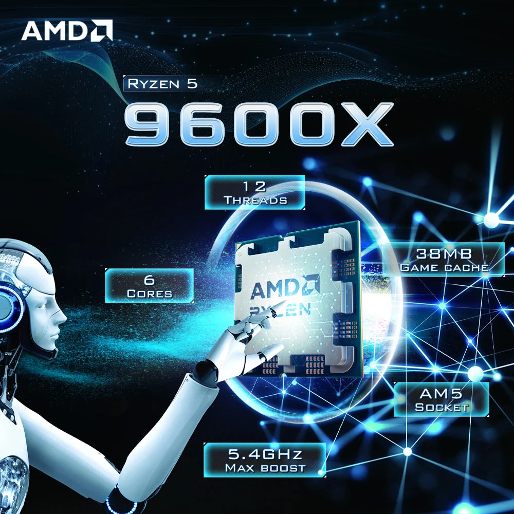 AMD Ryzen 5 9600X 5.4GHz 6-Core 12-Thread L3=32M DDR5 4NM Processor NEW 65W Socket AM5 R5 9600X but without fan